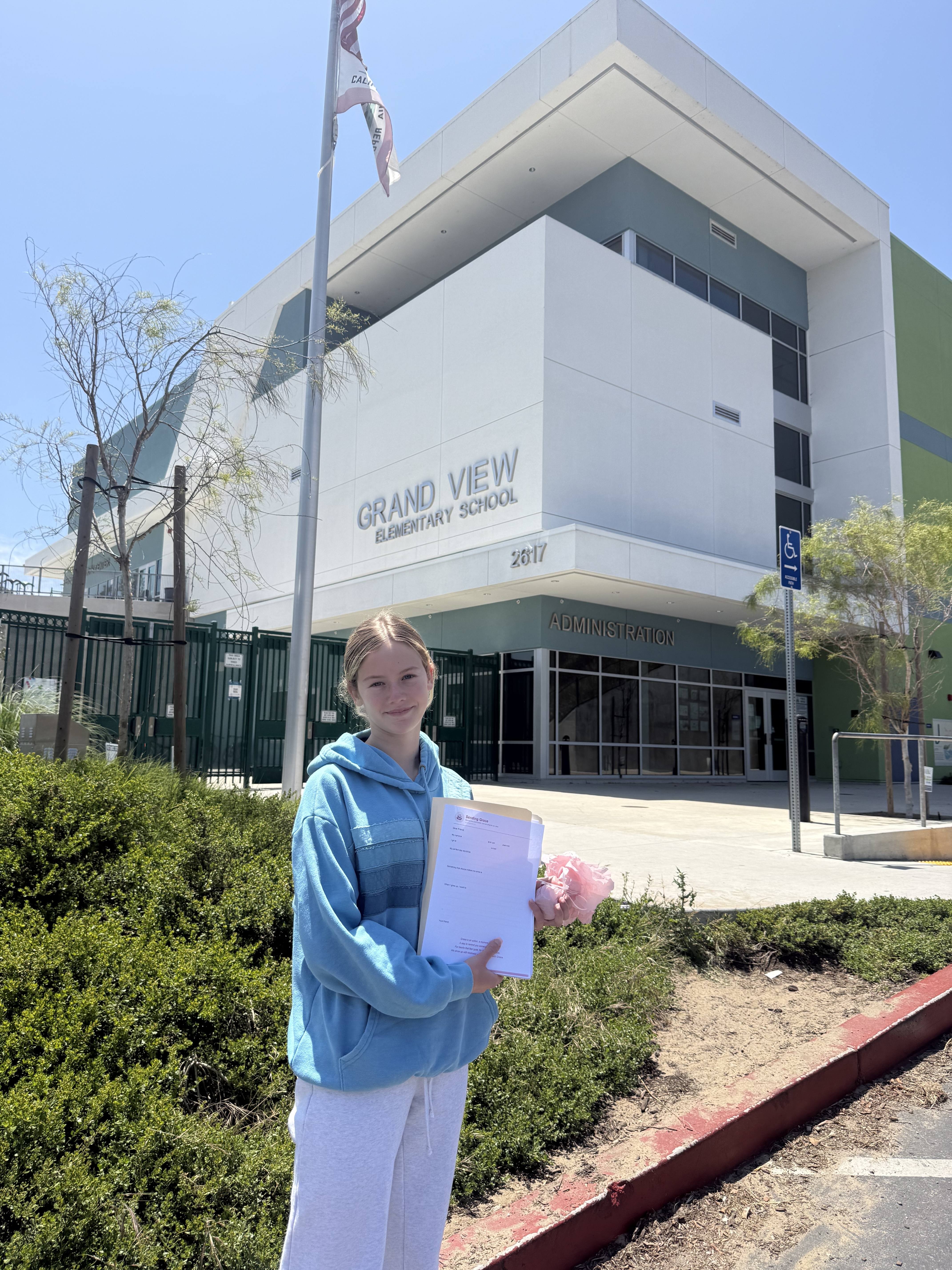 Grace outside Grand View Elementary